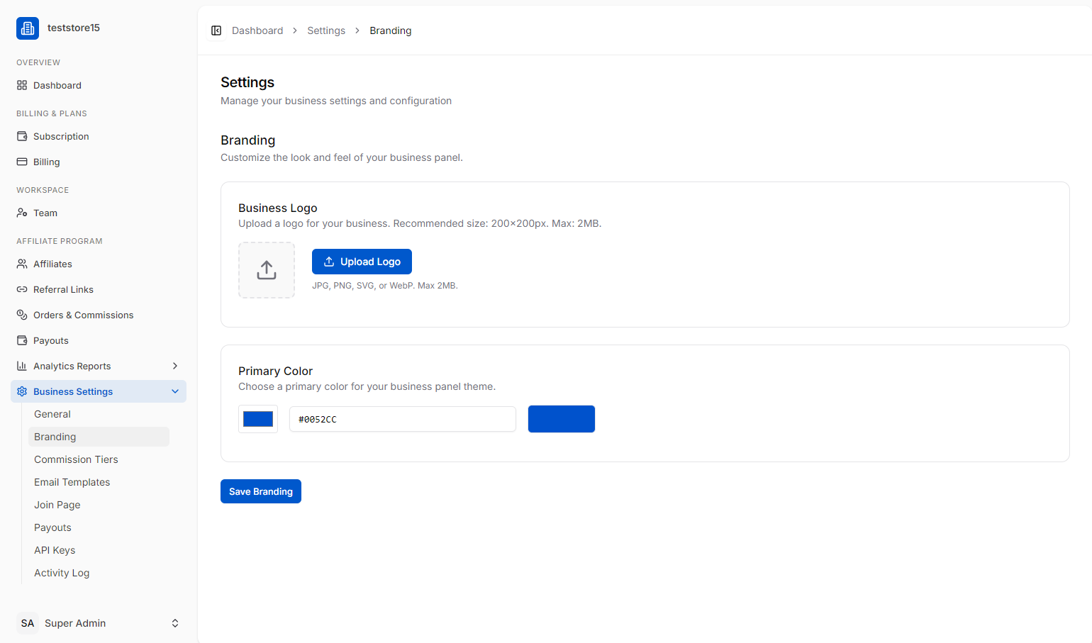 branding settings