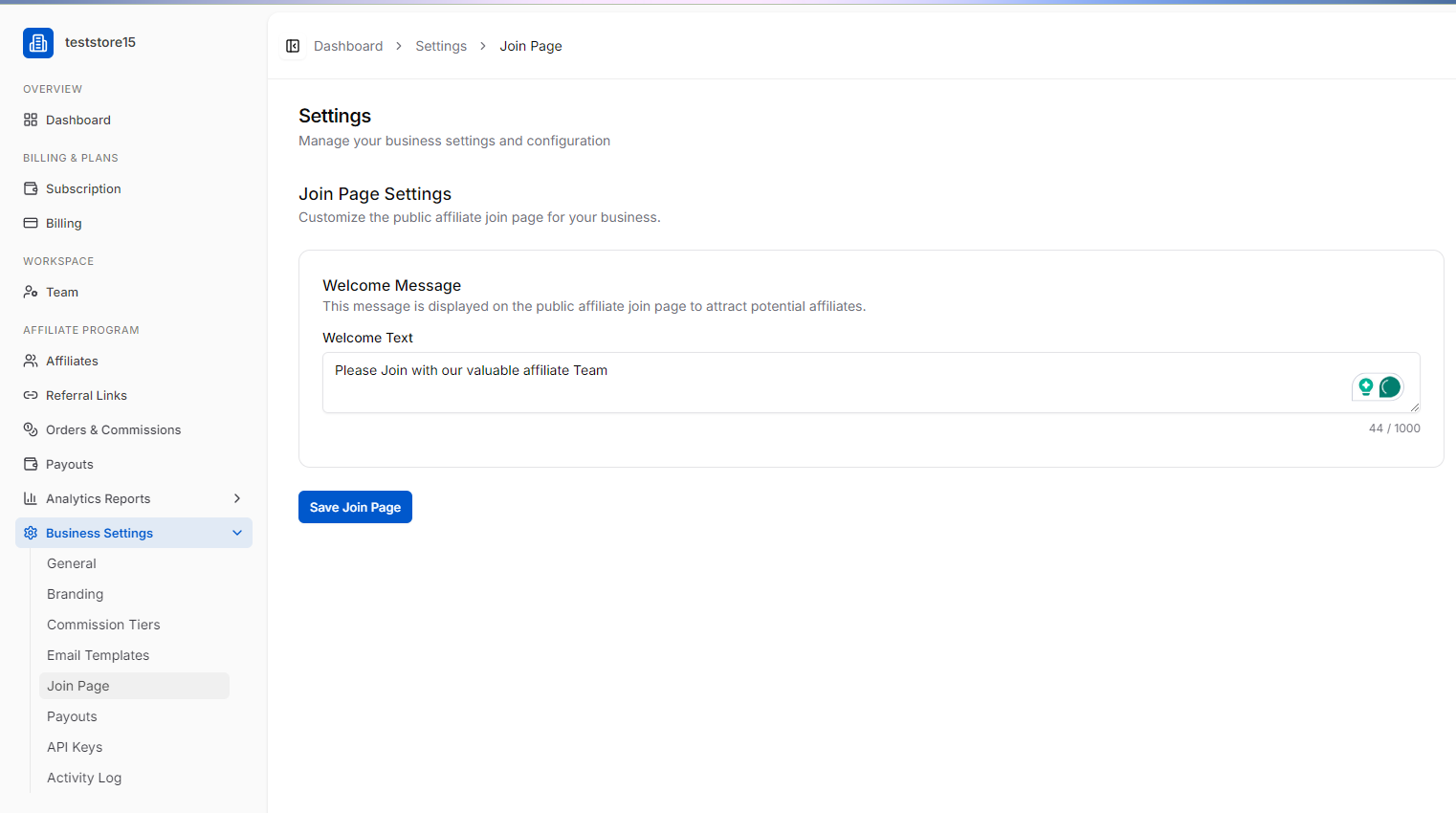join page settings