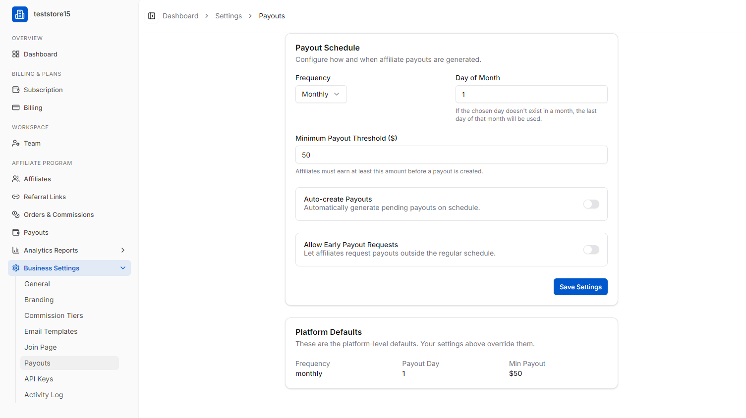 payout settings